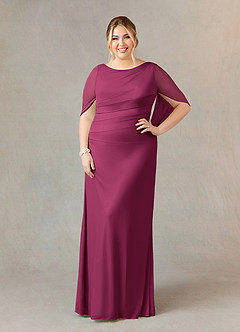 Azazie Belladonna Mother of the Bride Dresses Mulberry Mermaid Scoop Pleated Mesh Dress image7