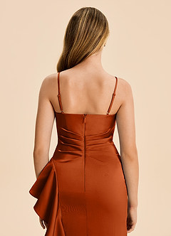 Azazie Lyla Junior Burnt Orange Mermaid Pleated Stretch Satin Dress image6