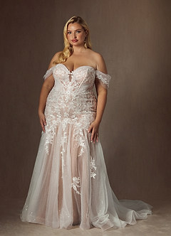 Azazie Leilani Robes de mariée Robe Sirène en Tulle Paillettes Blanc Diamant Caramel image13