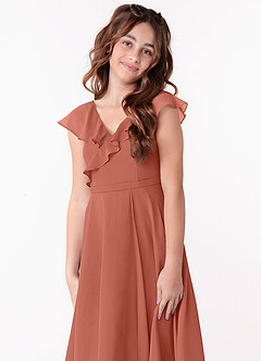 Azazie Posie Junior A-Linie Gestreift Chiffon Kleid Lehm image4