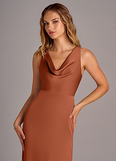 Azazie Wrenlee Bridesmaid Dresses Cedar Rose A-Line Stretch Satin Dress image2