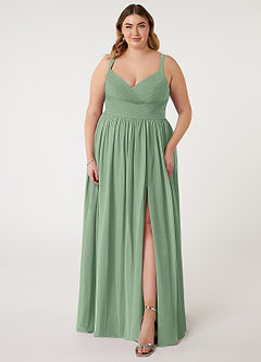 Azazie Chanel Bridesmaid Dresses Matcha A-Line Pleated Chiffon Dress image8