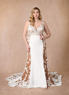 Azazie Estephanie Hochzeitskleider Meerjungfrau-Linie Pailletten Stretch-Krepp Kleid Diamantweiß Mokka image7