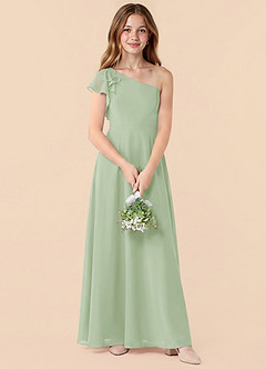 Azazie Arabella Junior Robe Trapèze en Mousseline de soie Rayé Vert Sauge image4