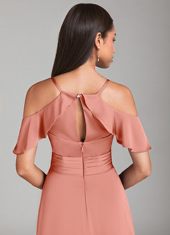 Azazie Dakota Jurken voor bruidsmeisjes Jurk van Stretch Satijn met A-Lijn Off the Shoulder Koraal image6