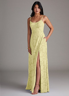 Azazie Moira Brautjungfernkleider A-Linie Seitliche Cut-Outs Blumen-Burnout Kleid Zitronensorbet image3