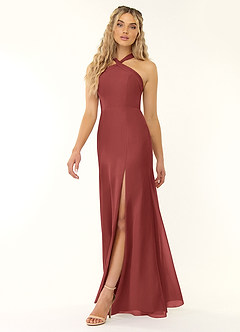 Azazie Rue Bridesmaid Dresses Terracotta A-Line Halter Chiffon Dress image5