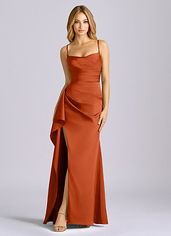 Azazie Sarai Bridesmaid Dresses Paprika Sheath Corset Stretch Satin Dress image3