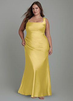 Azazie Agustina Bridesmaid Dresses Canary Mermaid Corset Stretch Satin Dress image9