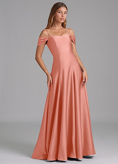 Azazie Seriana Suknie dla druhen Linia A Zza ramienia Satyna elastyczna Do ziemi Sukienka image6