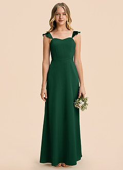 Azazie Mavie Junior Vestido Verde Oscuro de Satén Elástico de Corte en A con Drapeado image6