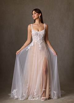 Azazie Jovana Wedding Dresses Diamond White Sand A-Line Scoop Tulle Dress image3