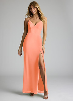 Azazie Becca Bridesmaid Dresses Sunset Sheath V-Neck Chiffon Dress image3