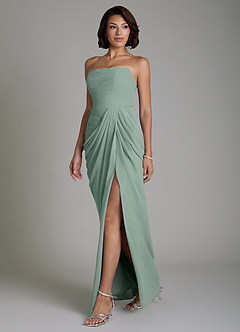 Azazie Nyra Robes de demoiselle d'honneur Robe Fourreau en Mousseline de soie Corset Sauge D'argent image6