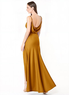 Azazie Alaija Bridesmaid Dresses Butterscotch Mermaid Side Slit Stretch Satin Dress image1