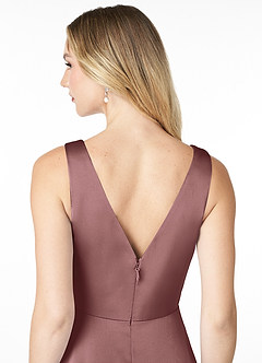 Azazie Nelly Bridesmaid Dresses Vintage Mauve A-Line V-Neck Pleated Stretch Satin Dress image5
