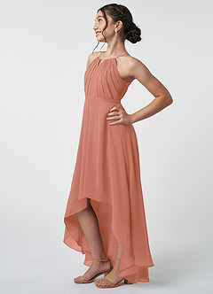 Azazie Oaklynn Junior Robe Trapèze en Mousseline de soie Plissée Mai Tai image4