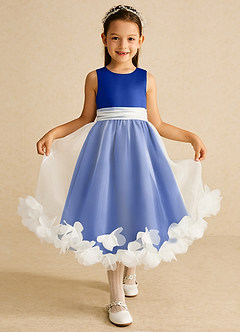 Azazie Stardust Blumenmädchenkleider A-Linie ärmellos Organza Kleid Königsblau image1