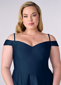 Barbie ♥ Azazie Bridesmaid Dresses Dark Navy A-Line Off the Shoulder Stretch Satin Convertible Dress image7