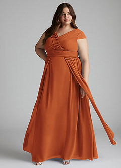 Azazie Organa Robes de demoiselle d'honneur Robe Trapèze en Mousseline de soie Plissée Cannelle image7