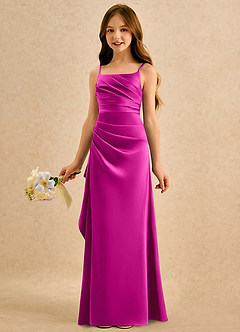 Azazie Cannoli Girls Formal Flower Girl Dresses Fuchsia A-Line Pleated Matte Satin Dress image5