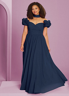 Barbie ♥ Azazie Bridesmaid Dresses Dark Navy A-Line Off the Shoulder Chiffon Convertible Dress image15