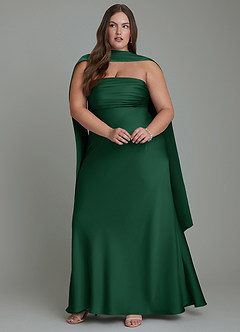 Azazie Saylor Jurken voor bruidsmeisjes Jurk van Stretch Satijn met Zeemeermin Strapless Donkergroen image15