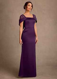 Azazie Henrieta Mother of the Bride Dresses Grape Sheath Lace Stretch Satin Dress image3