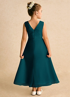 Azazie Edelweiss Robe Demoiselle D'honneur Fillette Robe Trapèze en Mousseline de soie Plissée Vert Pin image2