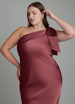 Azazie Yuanna Bridesmaid Dresses Merlot Mermaid One Shoulder Stretch Satin Dress image10