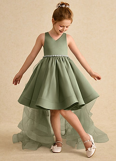 Azazie Julietta Flower Girl Dresses Pistachio Ball-Gown Convertible Tulle Dress image5