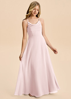 Azazie Gia Junior A-Linie Plissee Chiffon Kleid Zartrosa image4