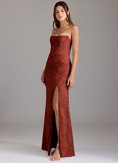 Azazie Leonis Robes de demoiselle d'honneur Robe Fourreau Convertible en Blumen-Burnout Sans bretelle Terracotta image5