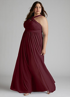 Azazie Hillian Abiti da Damigella Abito A-Line in Maglia con Scollo Halter a Pieghe Cabernet image10