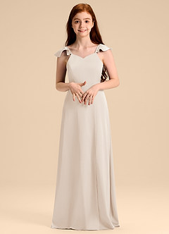 Azazie Everett Junior Vestido de Alabastro Blanco de Satén Elástico de Corte en A con Lazo image4