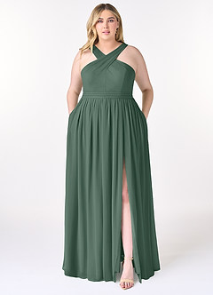Azazie Elvira Bridesmaid Dresses Sea Moss A-Line Pleated Chiffon Dress image7