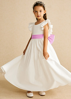 Azazie Aero Flower Girl Dresses Ivory Candy Pink A-Line Pleated Cotton Dress image2