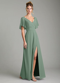 Azazie Ambrosia Bridesmaid Dresses Silver Sage A-Line Pleated Chiffon Dress image5