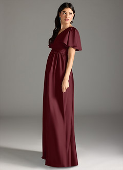 Azazie Verna Maternity Bridesmaid Dresses A-Line Ruched Stretch Satin Floor-Length Dress image7
