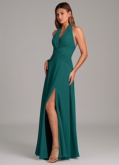 Azazie Elizabeth Bridesmaid Dresses Peacock A-Line Pleated Chiffon Dress image4