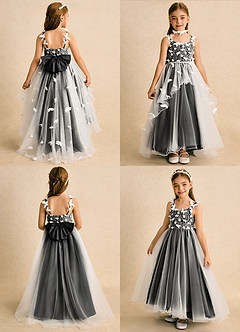 Azazie Darlina Flower Girl Dresses Ivory Black Ball-Gown Lace Tulle Dress image2