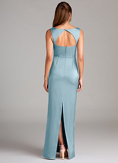 Azazie Flori Bridesmaid Dresses Moody Blue Sheath Side Slit Stretch Satin Dress image2