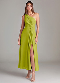 Azazie Brooke Bridesmaid Dresses Lemongrass A-Line One Shoulder Chiffon Dress image1