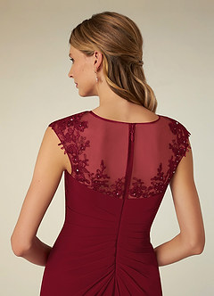 Azazie Libby At-home Try On Dresses Burgundy A-Line Scoop Sequins Chiffon Dress image6