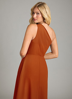Azazie Phaedra Vestidos de damas de honor Vestido de Pimenton de Gasa de Corte en A con Hombro unilateral image6