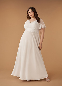 Azazie Veradis Robes de mariée Robe Trapèze en Mousseline de soie Col V dentelle Diamant Blanc Champagne image8