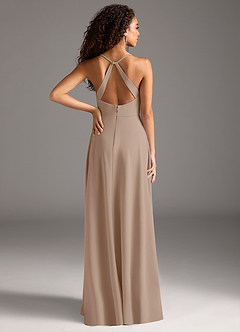 Azazie Davis Final Sale Taupe A-Line Pleated Stretch Crepe Dress image6