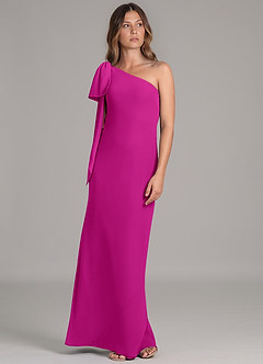 Azazie Capri Bridesmaid Dresses Fuchsia A-Line One Shoulder Chiffon Dress image5