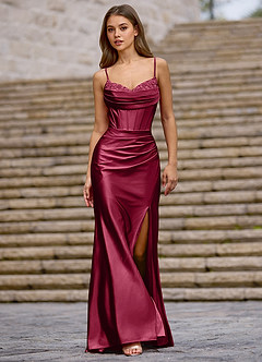 Glow Borgoña Vestido de fiesta de satén tipo seda image5