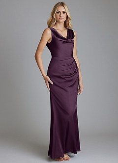 Azazie Tallie Bridesmaid Dresses Plum Mermaid Pleated Stretch Satin Dress image7